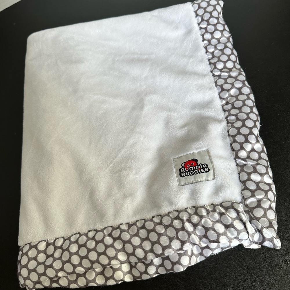 Rumple Buddies Baby‎ Security Blanket White Minky Dot Polka Dot Satin Trim